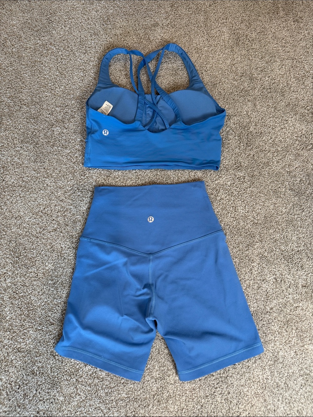 Lululemon Pool Party Blue Set - Longline Sports Bra and High-Waist Align Shorts - Picture 3 of 8